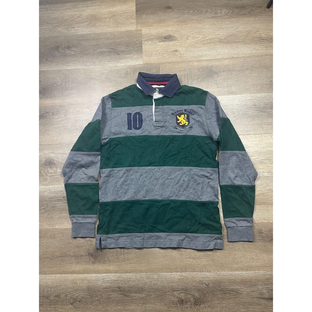 Hackett Long Sleeve Polo Shirt Men's S Gray and Green British Embroidered Logo